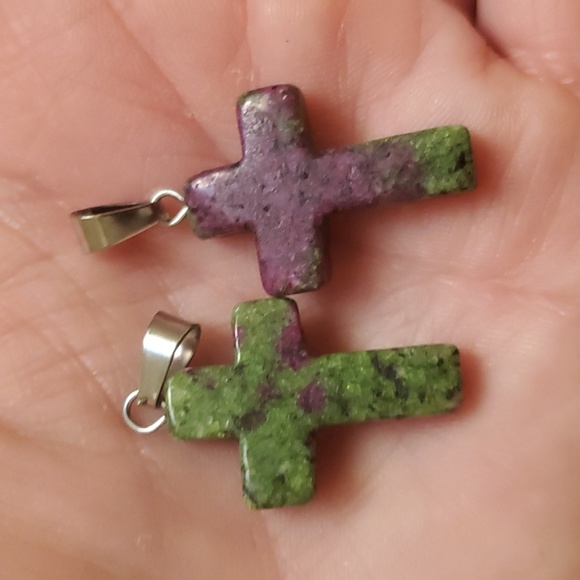 New 2pc Ruby in Zoisite Cross Pendants. - Picture 3 of 10
